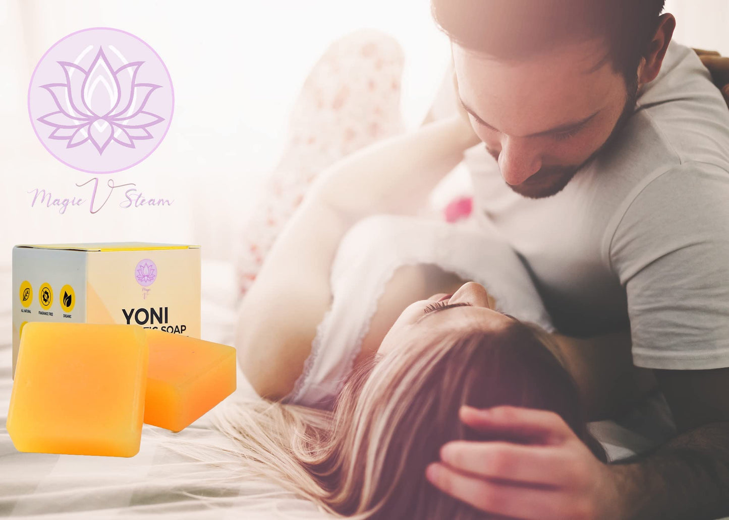 Magic V Steam Probiotic 2 Yoni Soap Bars Feminine Wash and Vaginal Wash Vaginal Odor Eliminator PH Balanced with Peach Essential Oils for Yoni & Body for Woman. For Sensitive Skin, Organic Soap