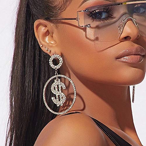 Hoop US Dollar Sign Cubic Zirconia Earrings Dangle Silver Gold Fashion Jewelry