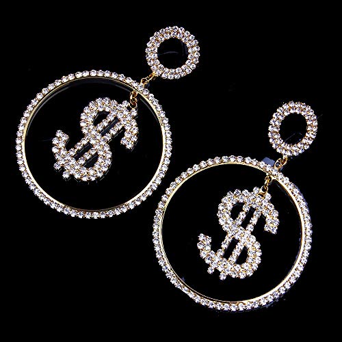 Hoop US Dollar Sign Cubic Zirconia Earrings Dangle Silver Gold Fashion Jewelry