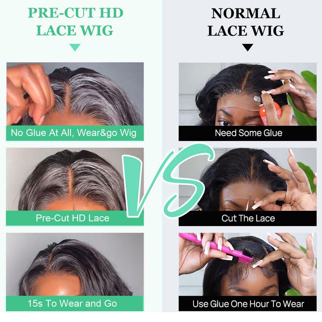 MENTOR Glueless Wigs Human Hair Deep Wave Wear and Go Wig for Beginner Pre Plucked Pre Cut Lace Front Wigs 6x4 HD Ready to Wear Lace Closure Wig 200% Density 22 inch