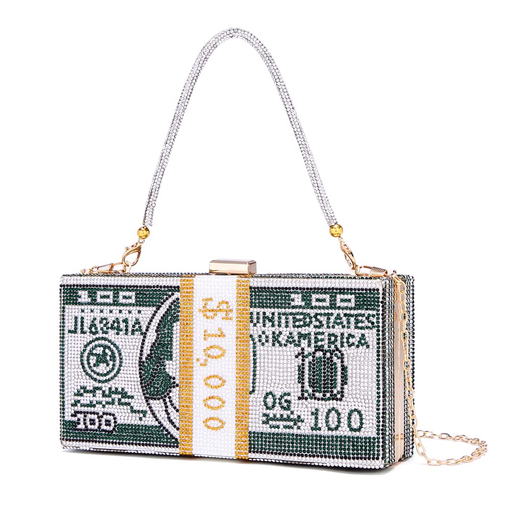 Covelin Dollar Clutch Purse for Women from, Rhinestone Evening Handbag Money Bag Green