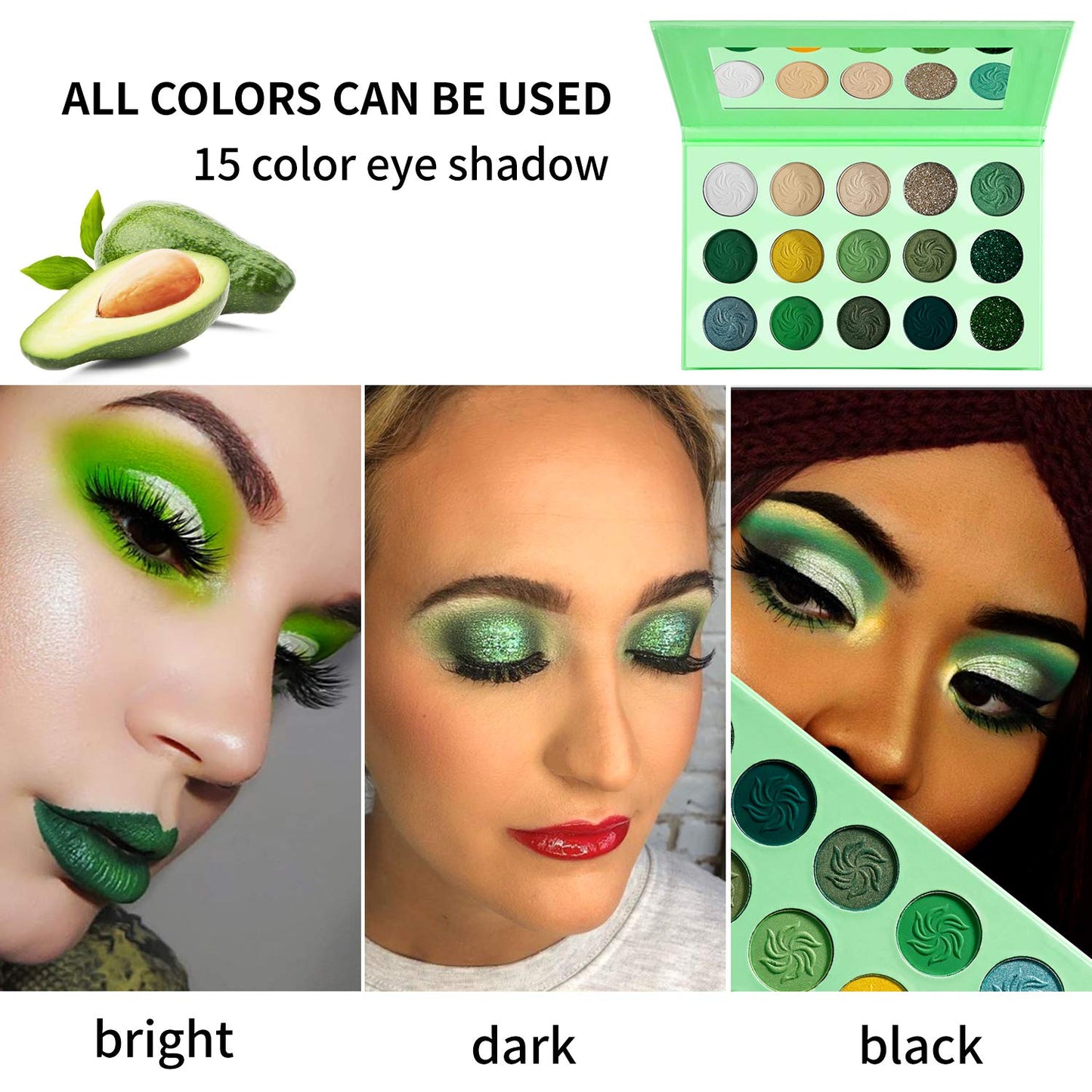 DE'LANCI Avocado Green Eyeshadow Palette 15 Colors, Highly Pigmented Wear Cruelty Free Nude Yellow Emerald Green Eye Shadow Pallet