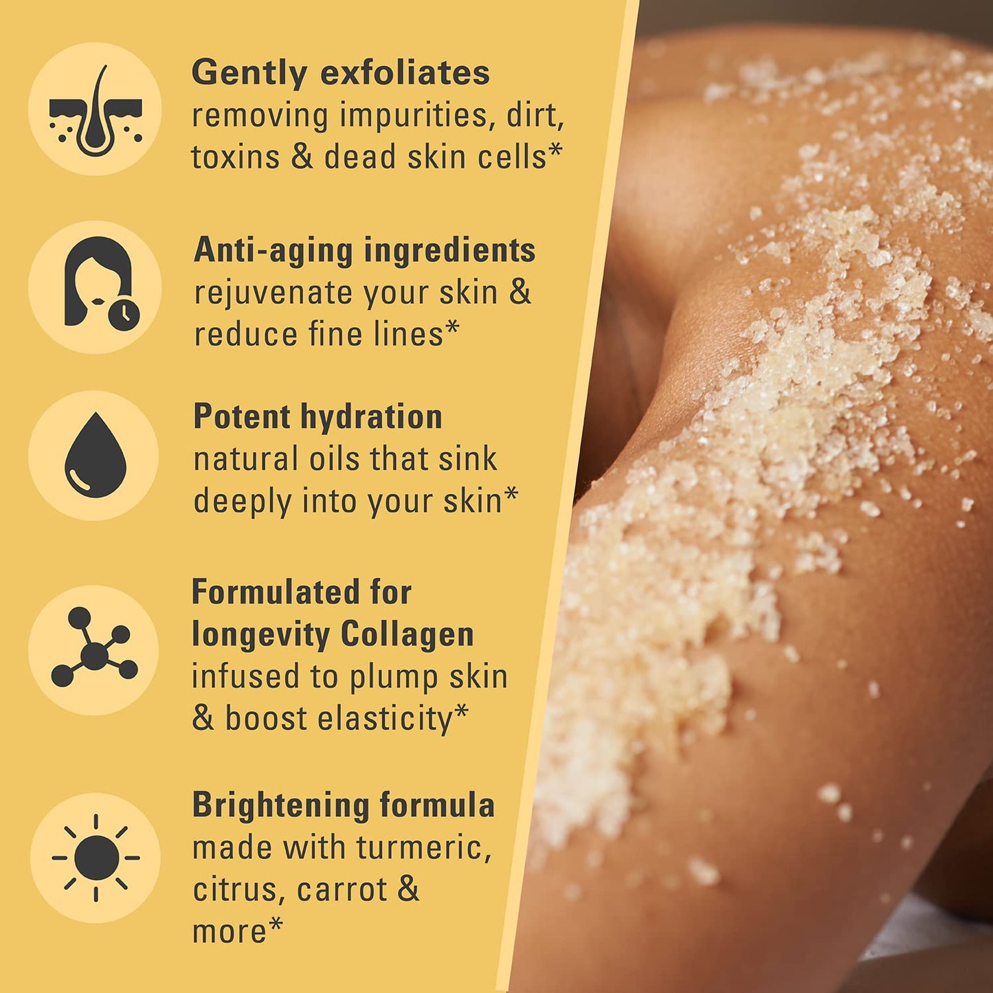 Exfoliating Turmeric Body Scrub and Skin Exfoliator with Collagen and Coconut Oil