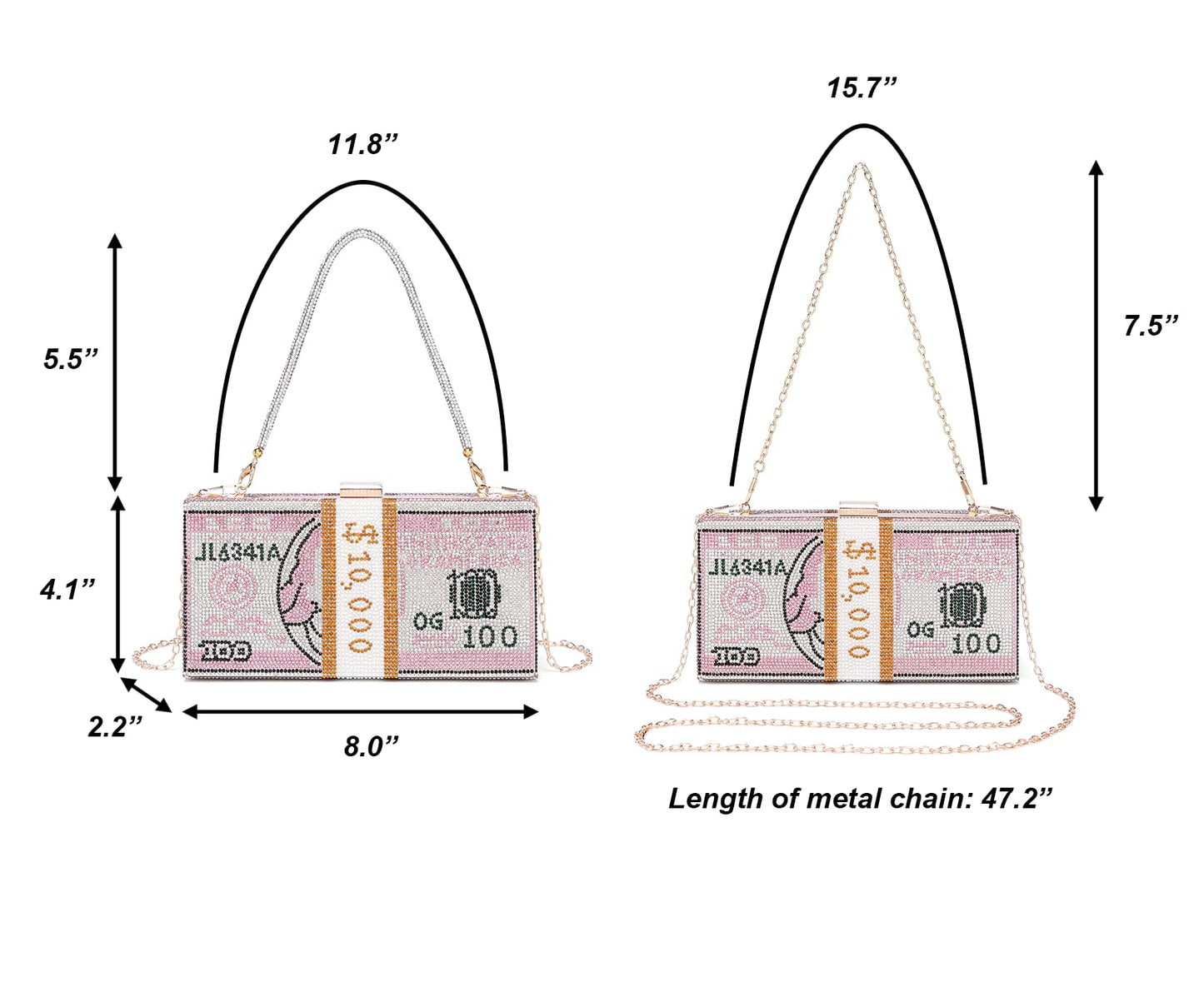 Covelin Dollar Clutch Purse for Women from, Rhinestone Evening Handbag Money Bag Green