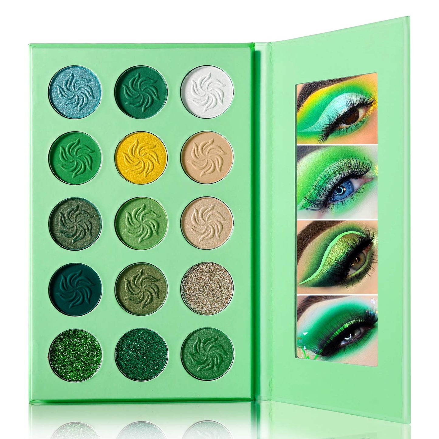 DE'LANCI Avocado Green Eyeshadow Palette 15 Colors, Highly Pigmented Wear Cruelty Free Nude Yellow Emerald Green Eye Shadow Pallet