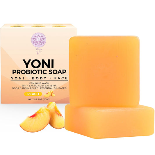 Magic V Steam Probiotic 2 Yoni Soap Bars Feminine Wash and Vaginal Wash Vaginal Odor Eliminator PH Balanced with Peach Essential Oils for Yoni & Body for Woman. For Sensitive Skin, Organic Soap
