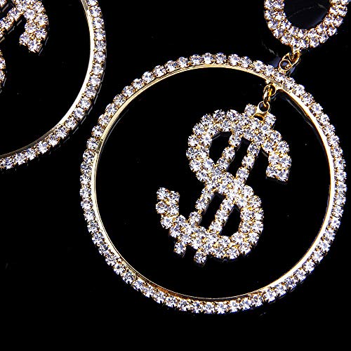 Hoop US Dollar Sign Cubic Zirconia Earrings Dangle Silver Gold Fashion Jewelry