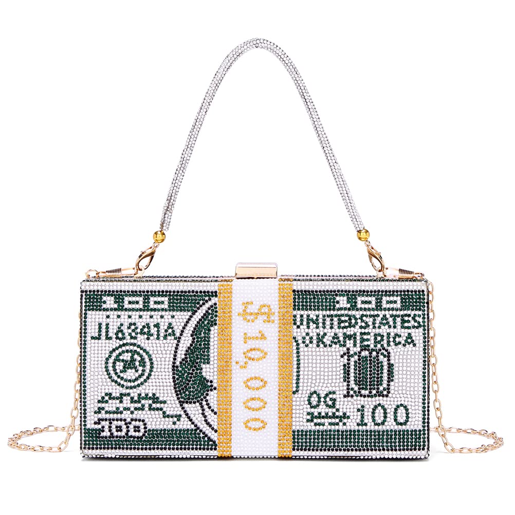 Covelin Dollar Clutch Purse for Women from, Rhinestone Evening Handbag Money Bag Green