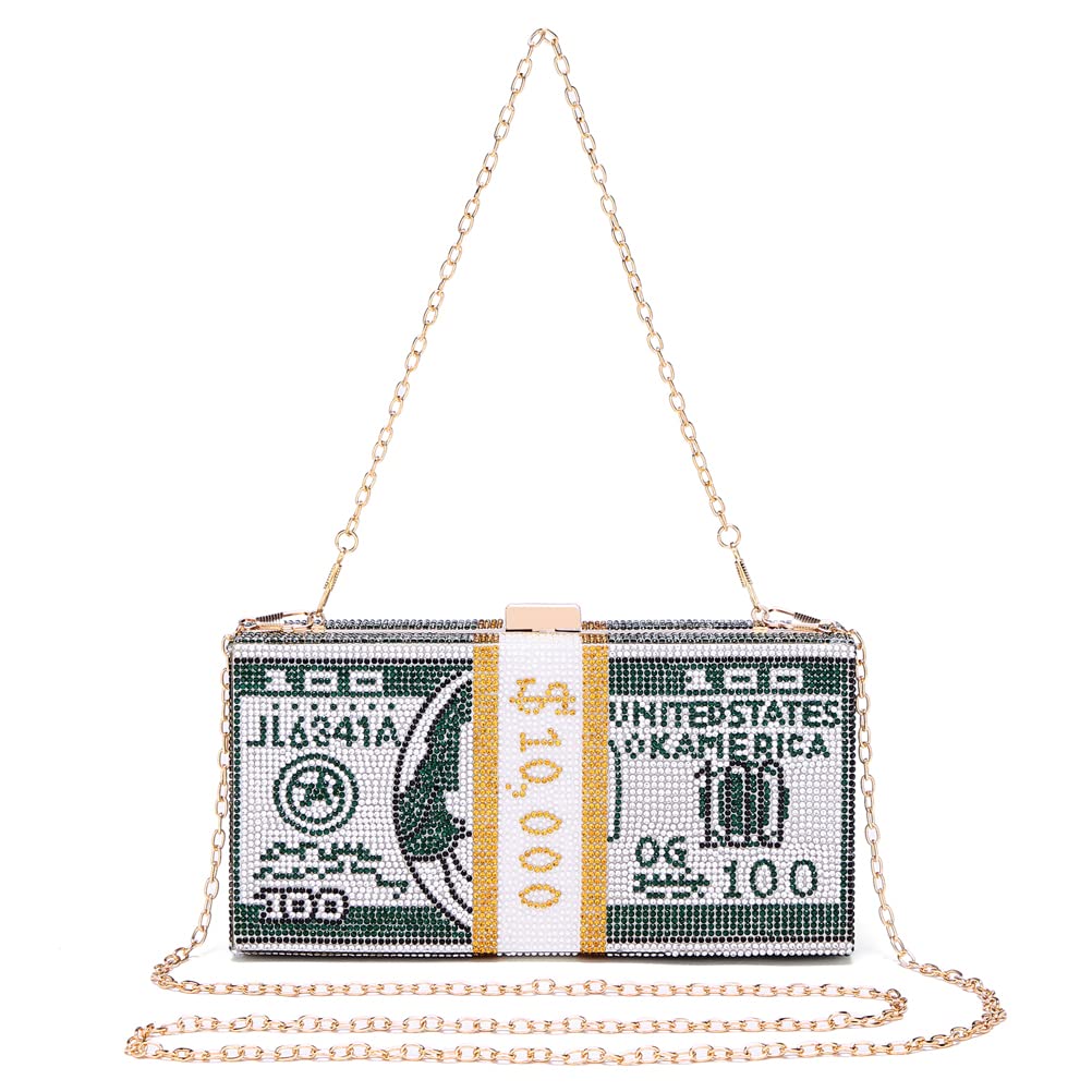 Covelin Dollar Clutch Purse for Women from, Rhinestone Evening Handbag Money Bag Green