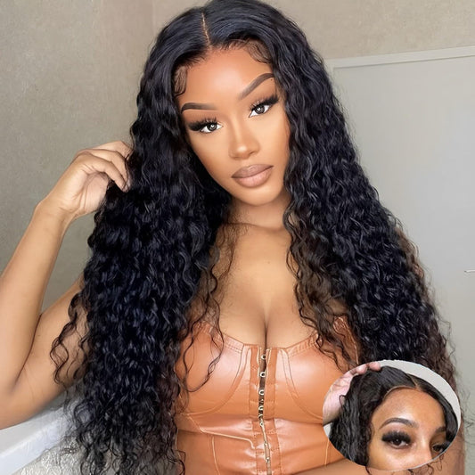 MENTOR Glueless Wigs Human Hair Deep Wave Wear and Go Wig for Beginner Pre Plucked Pre Cut Lace Front Wigs 6x4 HD Ready to Wear Lace Closure Wig 200% Density 22 inch
