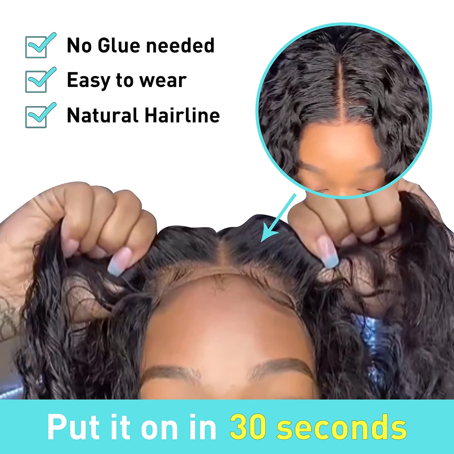 MENTOR Glueless Wigs Human Hair Deep Wave Wear and Go Wig for Beginner Pre Plucked Pre Cut Lace Front Wigs 6x4 HD Ready to Wear Lace Closure Wig 200% Density 22 inch