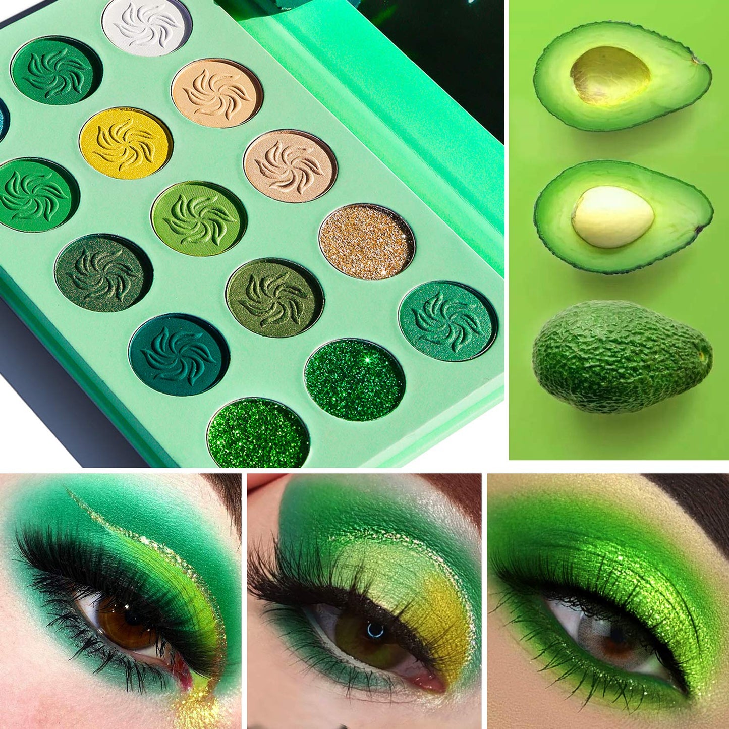 DE'LANCI Avocado Green Eyeshadow Palette 15 Colors, Highly Pigmented Wear Cruelty Free Nude Yellow Emerald Green Eye Shadow Pallet